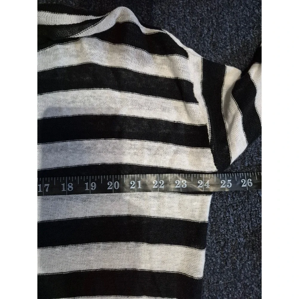 Eileen Fisher Organic Linen Striped Sweater Black White Scoop Neck Lightweight